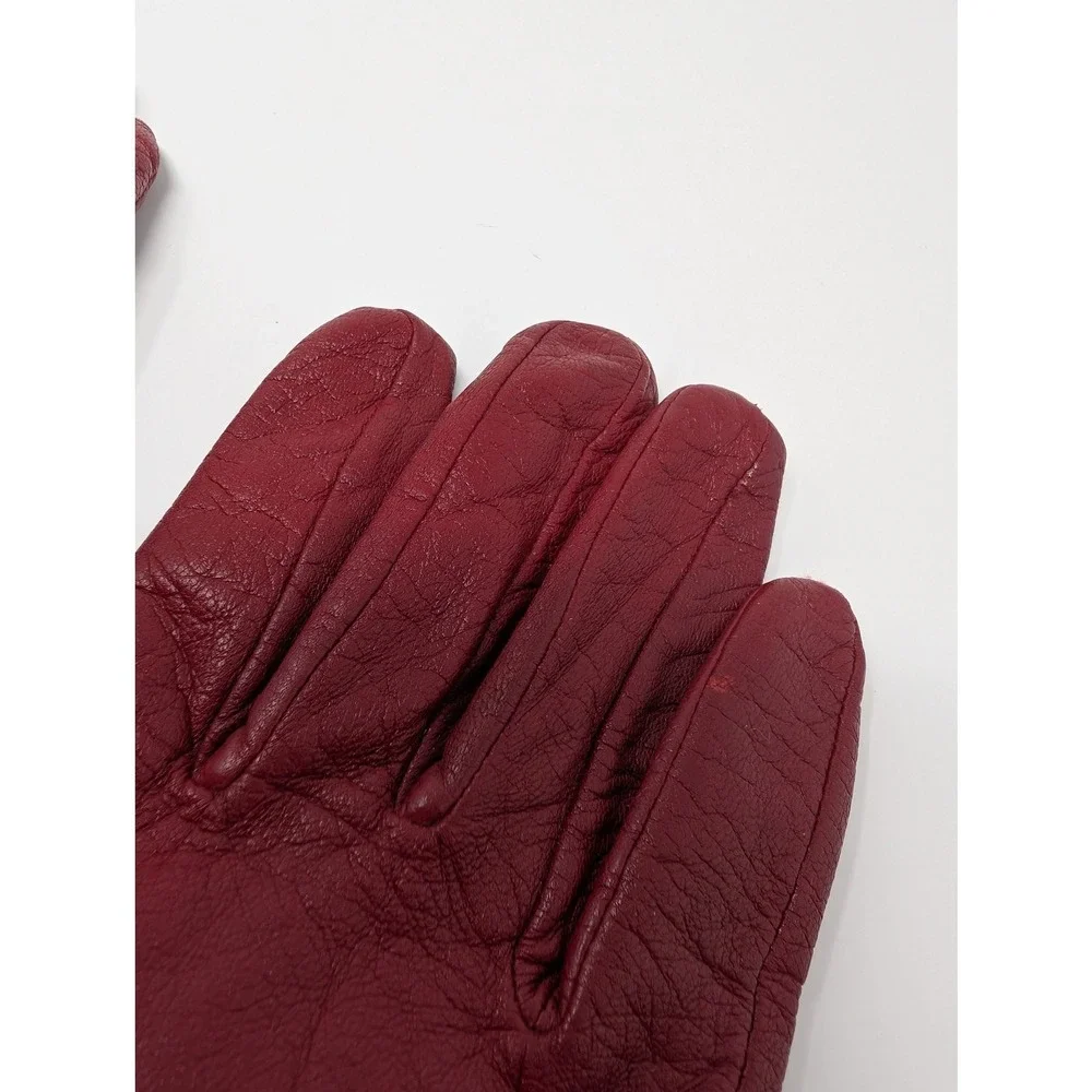 Anne Klein Red Leather Gloves Retro Glam Sze XL Lined Grommet Buckle City Winter